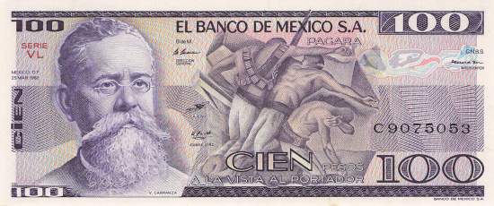 Mexiko p.74c VL 100 Pesos 1982